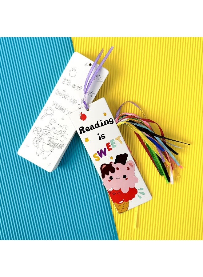 Kids Reading Bookmarks 36 Piece Set, Children'S Reading Bookmark Student Coloring Diy Paper Bookmark Card, Encourage Reading and Creativity, Satin Ribbons, Colorable & Customizable, 15x5cm - Image 5