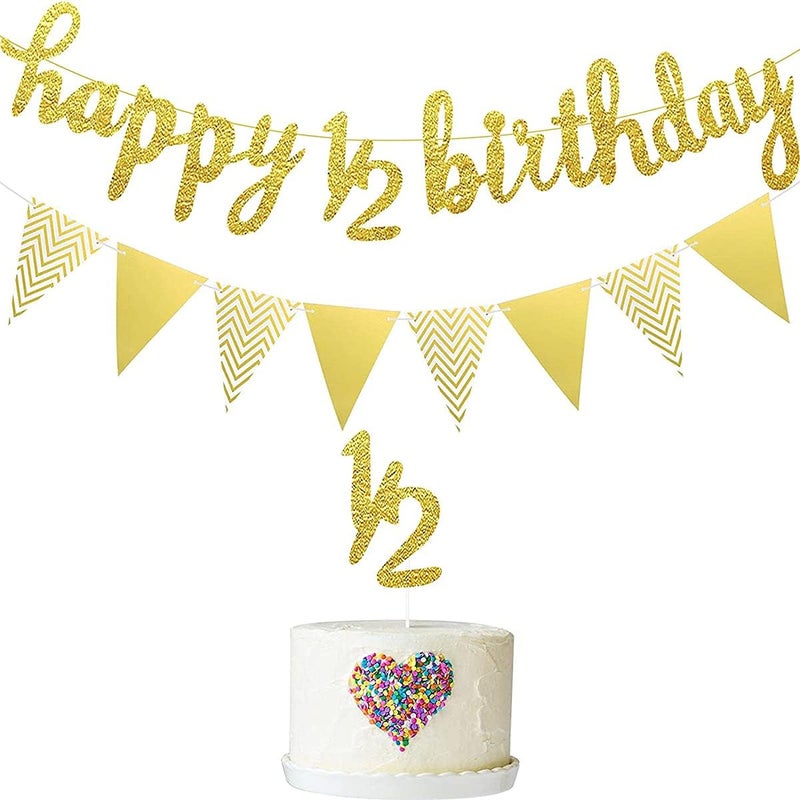 Khazna 6 Months Birthday Banner Half Year Baby Shower Cake Topper Triangle Flag for Party Decoration - Image 2