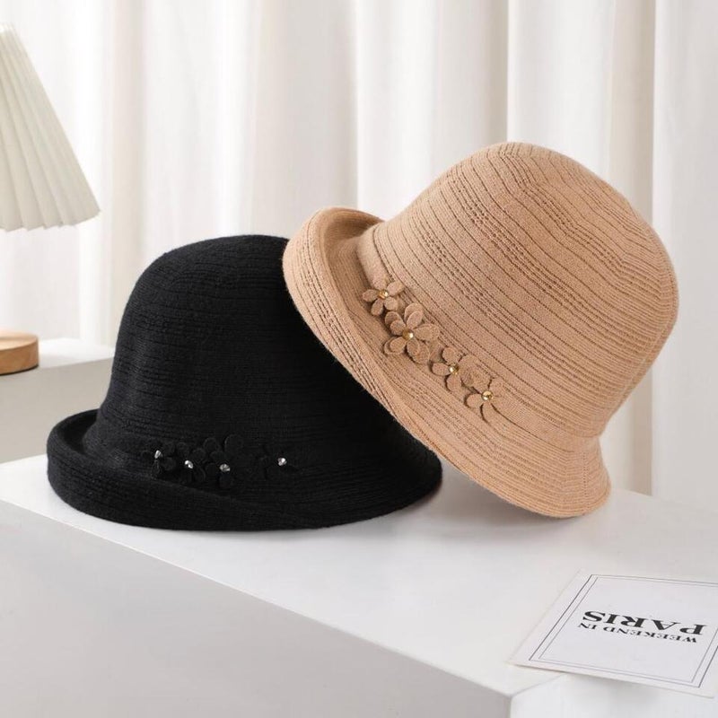 Bucket Hat Mom Autumn Winter Knit Warm Fashion Japanese Commuter Hat - Image 2