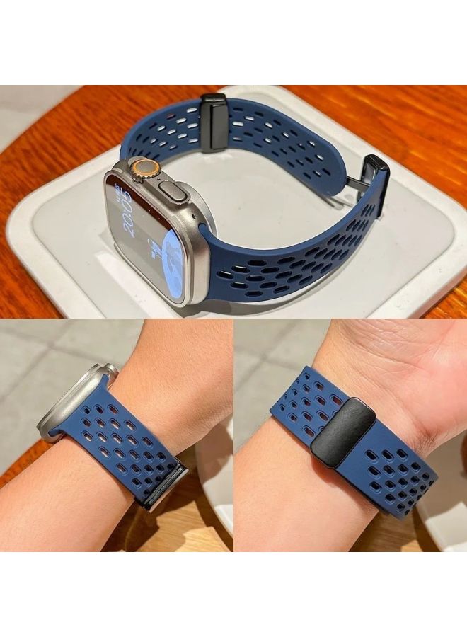 Suitable For Apple S10 Watch Iwatch10 Silicone Sport Strap 8/7/9 Hole Breathable Se Full Series Strap-Color:38/40/41mm [common To Dial] - Cloud Gray (hole Style Folding Buckle)