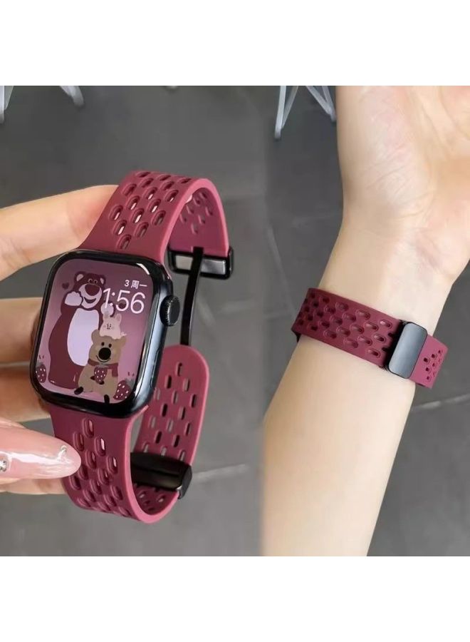 Suitable For Apple S10 Watch Iwatch10 Silicone Sport Strap 8/7/9 Hole Breathable Se Full Series Strap-Color:38/40/41mm [common To Dial] - Cloud Gray (hole Style Folding Buckle)