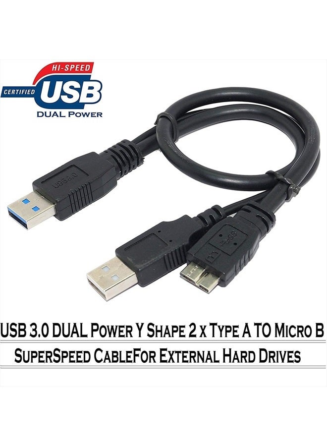 SaiTech IT 1 feet USB 3.0 Dual Power Y Shape 2 X Type a to Micro B high Speed Upto 5 Gbps Data Transfer Cable for External Hard Drives - Image 3