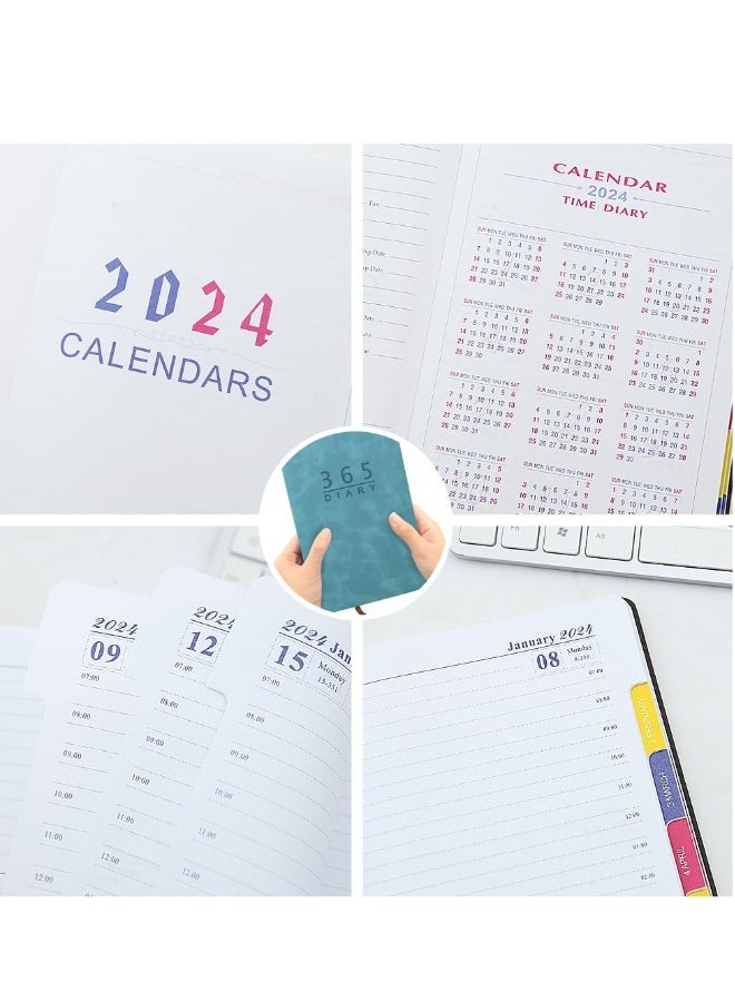 Generic Daily Planner,A5 Daily Journal Notebook Soft Leather Cover Calendar Diary Book with Tabs for 365 Days Plan Appointment Book Schedule Business Agenda Scrapbook Blue  - Image 3