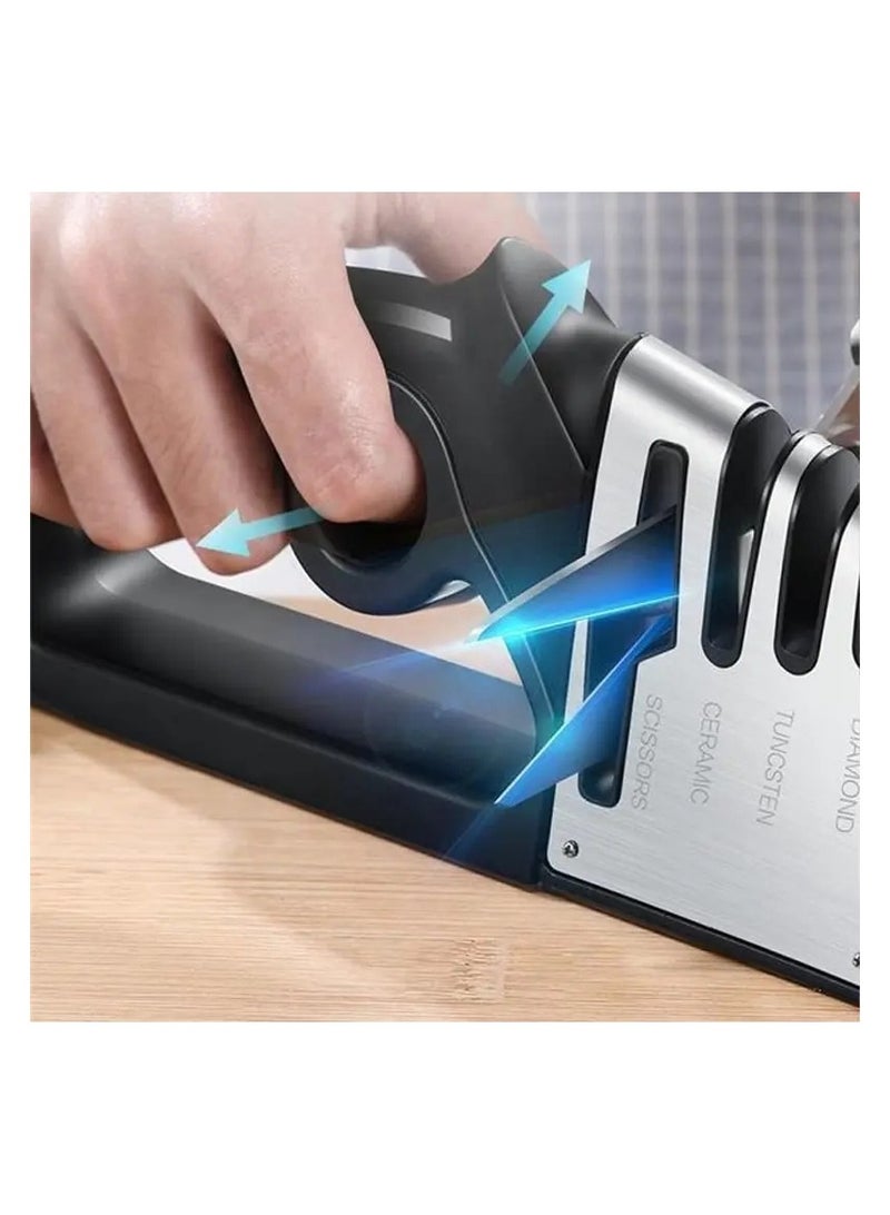 The 4-in-1 Portable Kitchen Knife Sharpener is an important kitchen tool that should be in the kitchen cabinet drawer for sharpening household scissors and the ceramic kitchen knife. It is easy to store in the kitchen cabinet or carry in the butcher's apron pocket.  - Image 3