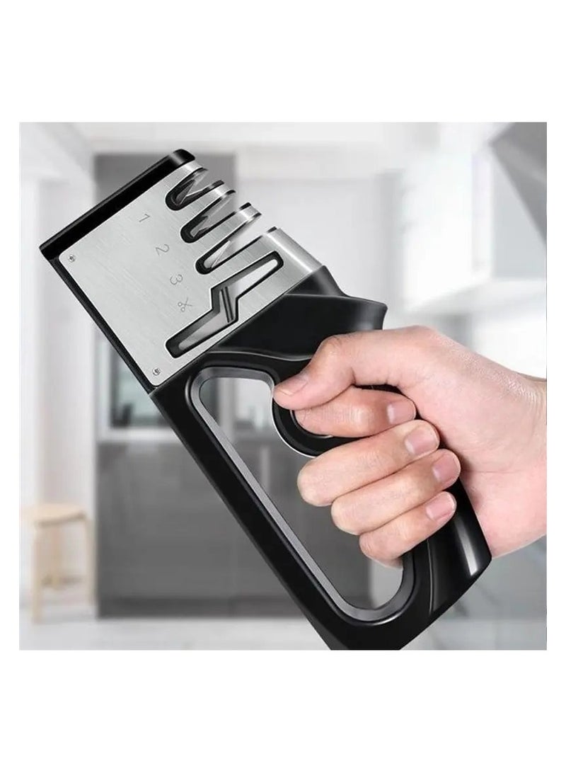 The 4-in-1 Portable Kitchen Knife Sharpener is an important kitchen tool that should be in the kitchen cabinet drawer for sharpening household scissors and the ceramic kitchen knife. It is easy to store in the kitchen cabinet or carry in the butcher's apron pocket.  - Image 4