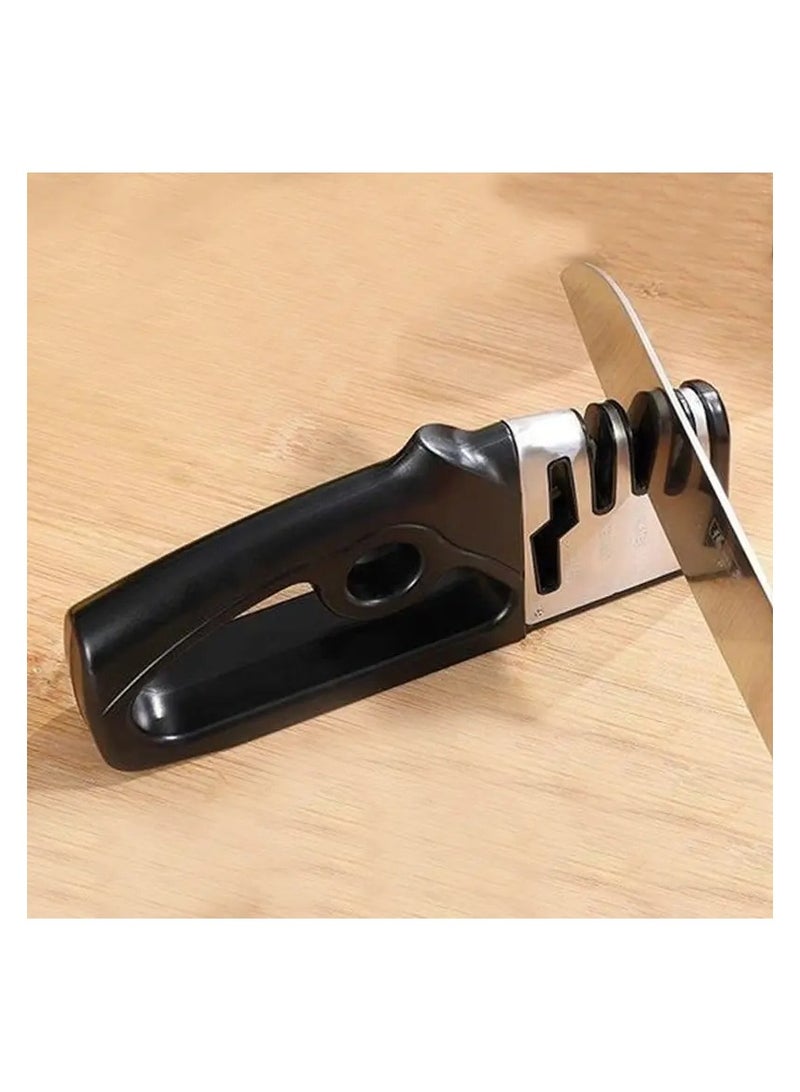 The 4-in-1 Portable Kitchen Knife Sharpener is an important kitchen tool that should be in the kitchen cabinet drawer for sharpening household scissors and the ceramic kitchen knife. It is easy to store in the kitchen cabinet or carry in the butcher's apron pocket.  - Image 2