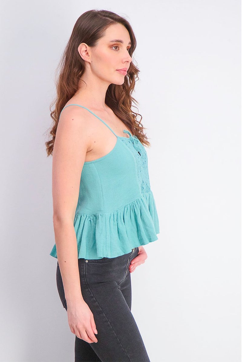 MANGO Women Embroidered Tops, Emerald Green - Image 2
