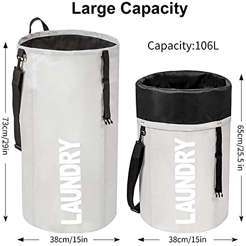 Chrislley 106L Extra Large Laundry Hamper with Drawstring Dorm Room Backpack Laundry Bag Collapsible Laundry Basket for College Students Travel Day Trip（Beige） - Image 3