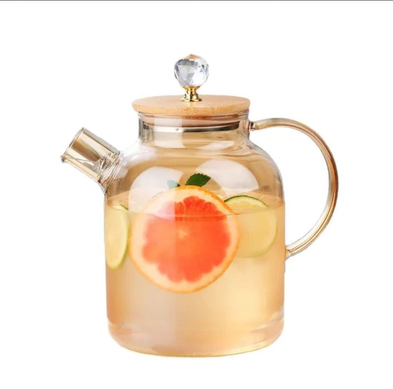 ConvertKitchen 1800ml Golden Diamond Glass Cattle Glass Teapot with Infuser SET of 1 - Image 2