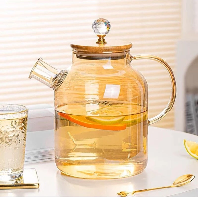 ConvertKitchen 1800ml Golden Diamond Glass Cattle Glass Teapot with Infuser SET of 1 - Image 1