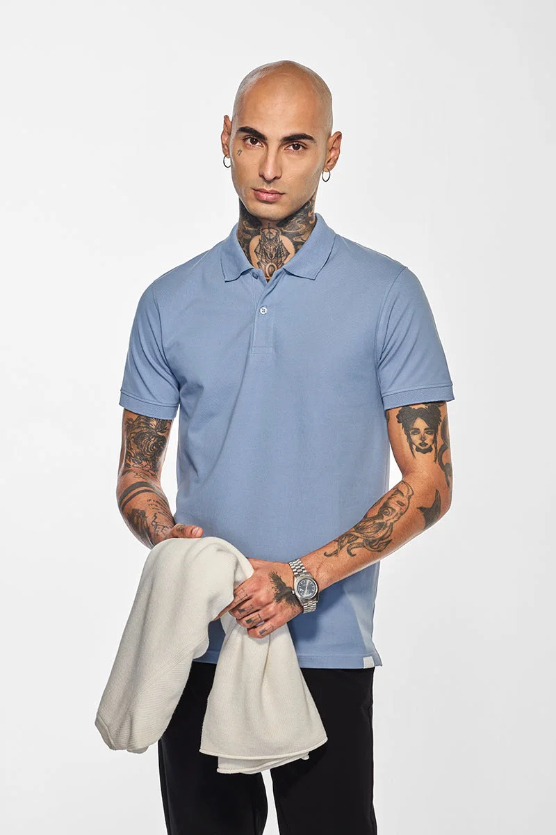SNITCH تيشيرت بولو أزرق سادة كور لاب