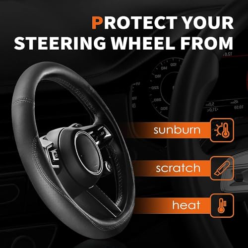 HOTOR Car Steering Wheel Cover - Universal Car Accessory for Diverse Cars, Durable Leather Cover with Anti-Slip Lining, for Steering Wheel with a Diameter of 14.5"-15",Black - Image 4