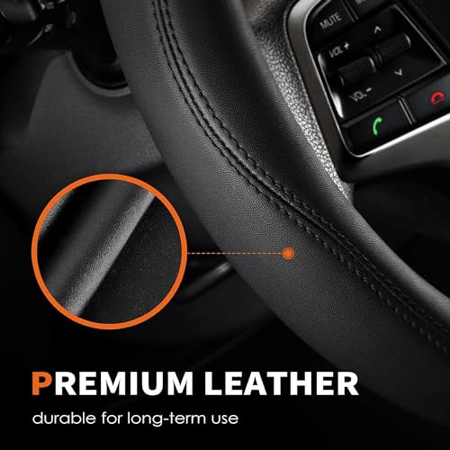 HOTOR Car Steering Wheel Cover - Universal Car Accessory for Diverse Cars, Durable Leather Cover with Anti-Slip Lining, for Steering Wheel with a Diameter of 14.5"-15",Black - Image 5