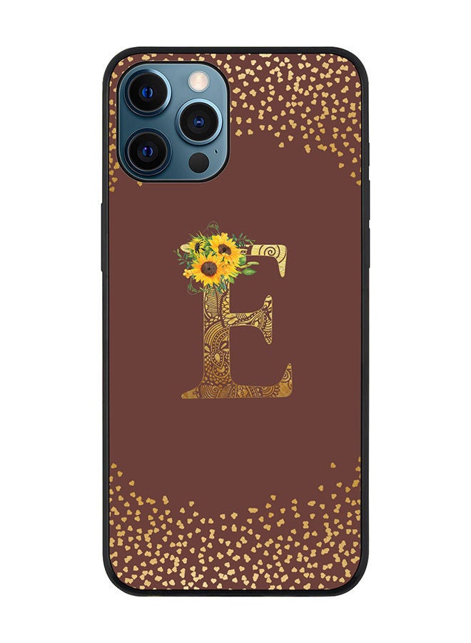 Stylizedd Rugged Black edge case for Apple iPhone 12 Pro Slim fit Soft Case Flexible Rubber Edges Anti Drop TPU Gel Thin Cover - Custom Monogram Initial Letter Floral Pattern Alphabet - E (Brown ) - Image 1