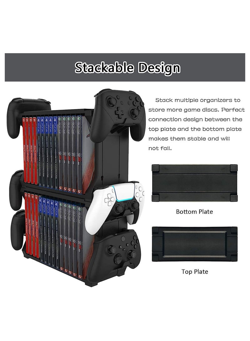 Excefore Games Storage Tower for PS5, with Controller Holder Game Holder Organizer for Playstation PS5/ PS4/ Series S & X/one Controllers,Game Discs, Headphones and Accessories - Image 3