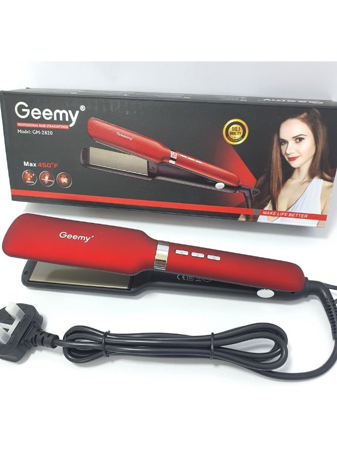 Geemy Professional Hair Straightener GM-2822, Ceramic Coated, Red & Black, Max 450°F - Image 3