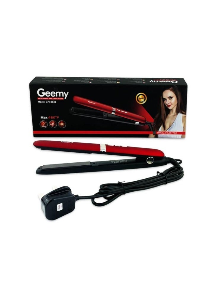 Geemy Professional Hair Straightener GM-2822, Ceramic Coated, Red & Black, Max 450°F - Image 4