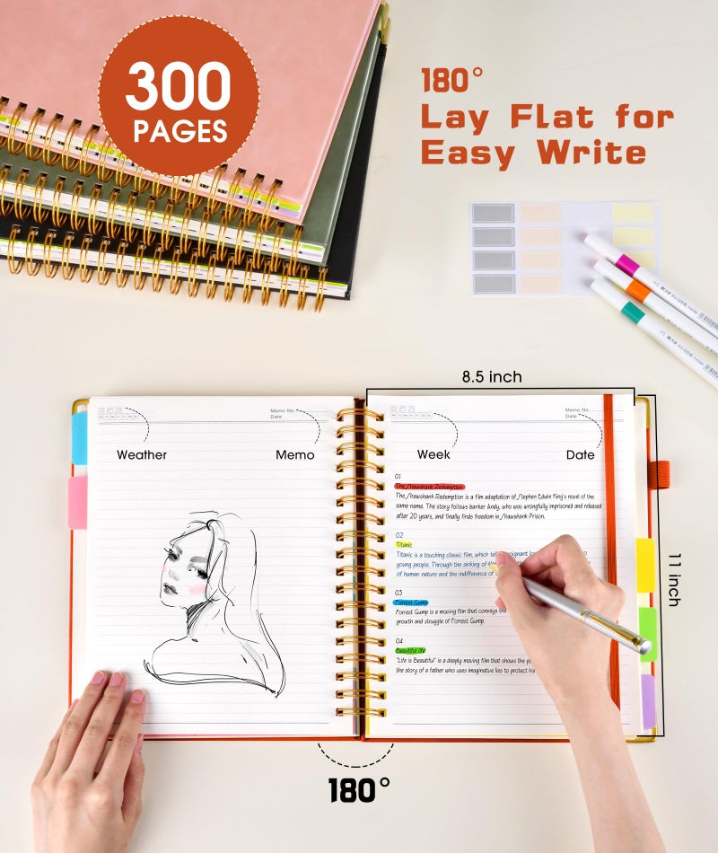 dilitego Hardcover Spiral Notebook 8.5"x11" Journal with Removable Dividers Tabs, 300 Pages Leather 5 Subject Notebook College Ruled, Large Notebooks for Work School, Lined Journal for Women, A4 Orange - Image 2