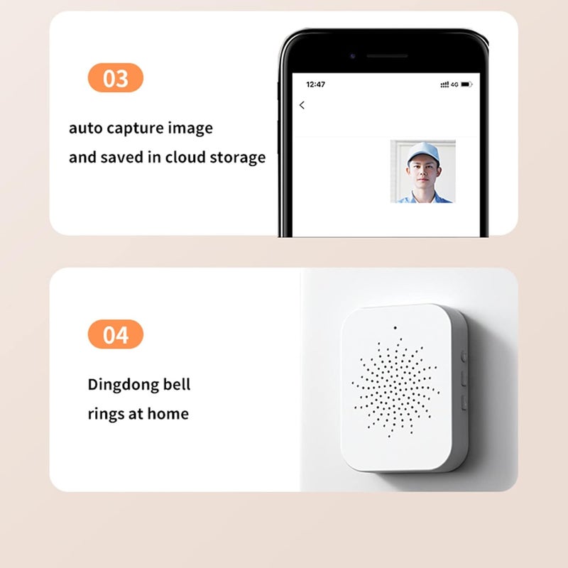 woobles Smart Wireless Remote Video Doorbell, Two-Way Calls,Photo,Recording,APP Control,Intelligent Visual Ring Doorbell Home Intercom HD Night Vision WiFi Rechargeable Security Door Doorbell (White) - Image 4