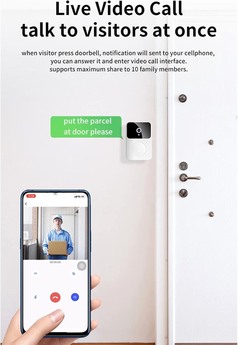 woobles Smart Wireless Remote Video Doorbell, Two-Way Calls,Photo,Recording,APP Control,Intelligent Visual Ring Doorbell Home Intercom HD Night Vision WiFi Rechargeable Security Door Doorbell (White) - Image 2