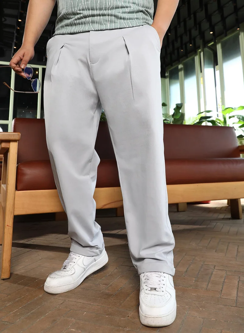 Men Adjustable Chino-Tailored Trousers | Mid-Rise, Side-Adjuster Waist | Extended-Button Closure, Straight Hem | Solid Jersey | Woven Fabric For Plus Size Casual & Daily Wear | Grey