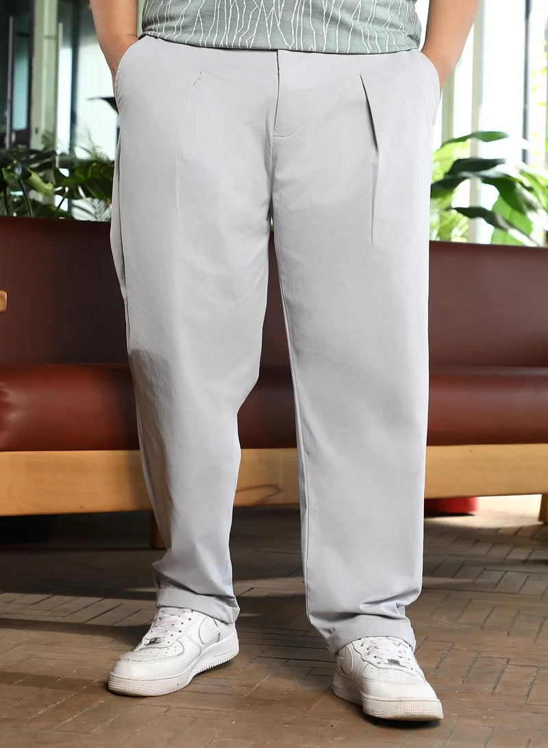 Instafab Plus Men Adjustable Chino-Tailored Trousers | Mid-Rise, Side-Adjuster Waist | Extended-Button Closure, Straight Hem | Solid Jersey | Woven Fabric For Plus Size Casual & Daily Wear | Grey