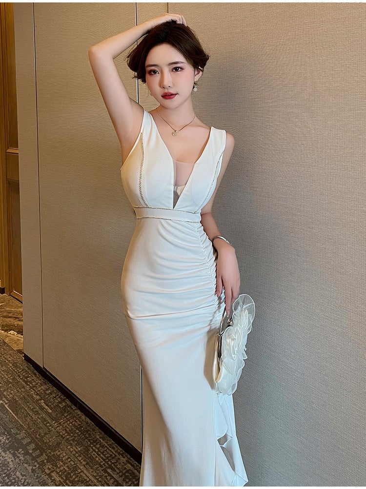 White Evening Dress Light Luxury High-End Night Club Dress Elegant Slimming Night Work Clothes Long Dress - Image 5