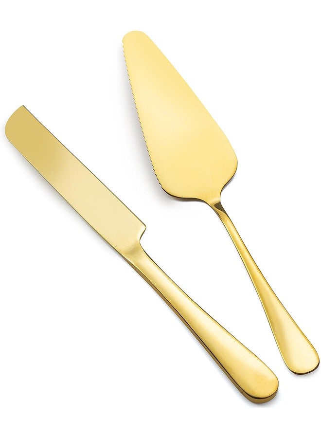 Wedding Cake Knife and Server Set, Cake Cutting Set for Wedding,Stainless Steel Cake Knife Suitable for Weddings, Includes 9.29" Cake Knife,8.86" Cake Server, Gold - Image 1