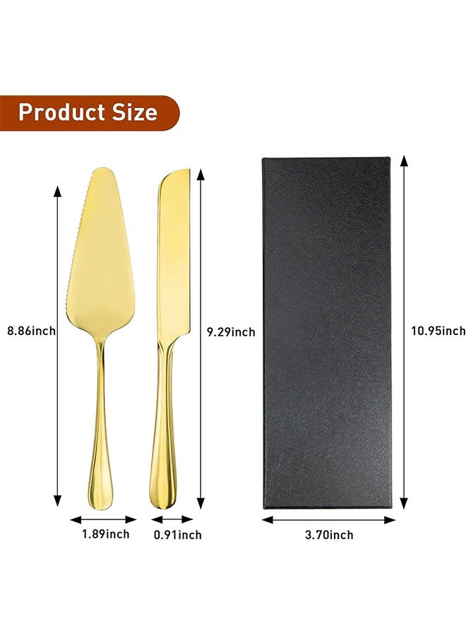 Wedding Cake Knife and Server Set, Cake Cutting Set for Wedding,Stainless Steel Cake Knife Suitable for Weddings, Includes 9.29" Cake Knife,8.86" Cake Server, Gold - Image 2