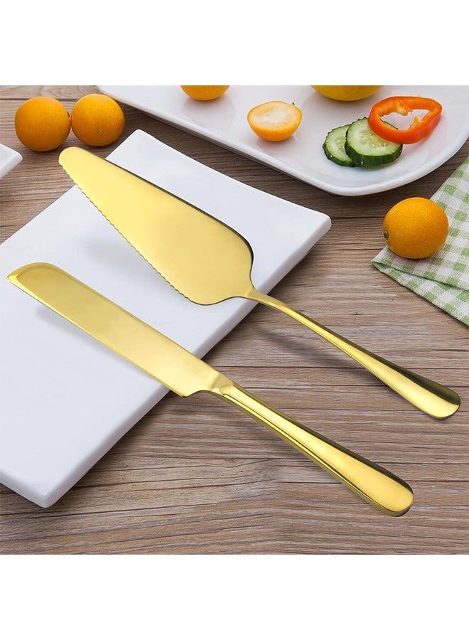 Wedding Cake Knife and Server Set, Cake Cutting Set for Wedding,Stainless Steel Cake Knife Suitable for Weddings, Includes 9.29" Cake Knife,8.86" Cake Server, Gold - Image 3