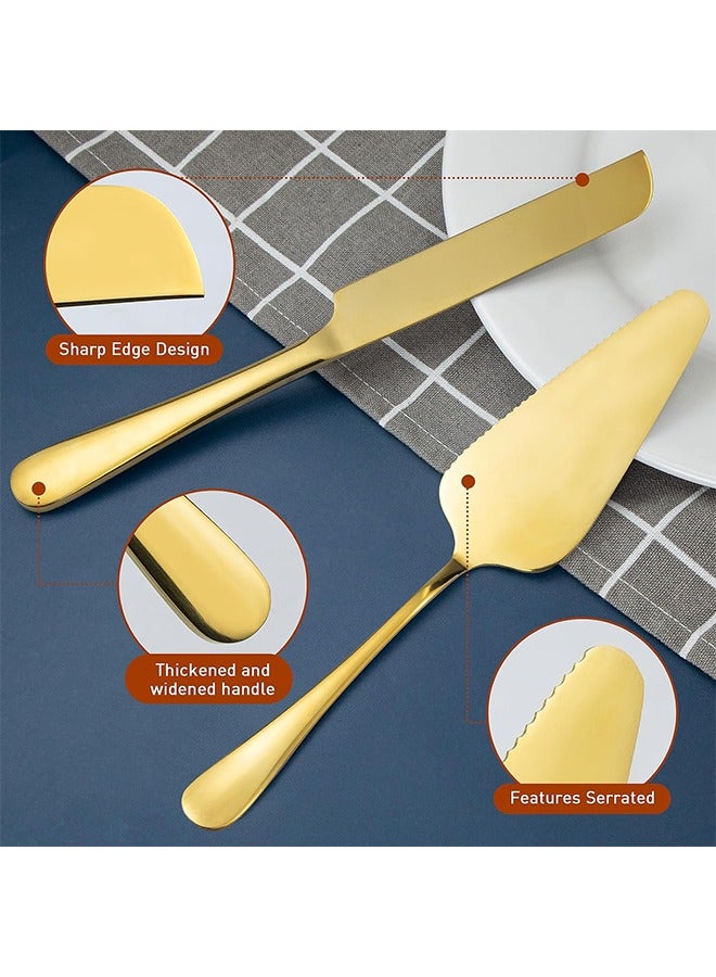 Wedding Cake Knife and Server Set, Cake Cutting Set for Wedding,Stainless Steel Cake Knife Suitable for Weddings, Includes 9.29" Cake Knife,8.86" Cake Server, Gold - Image 4