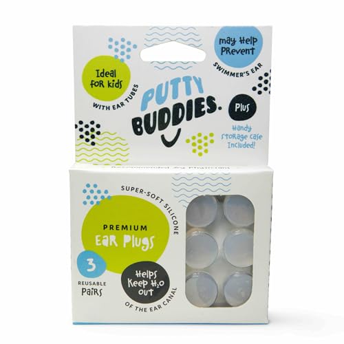 Putty Buddies Earvolution Original Putty Buddies Ear Plugs for Swimming - Invented by an Ear Physician - Moldable, Premium Silicone Ear Plugs - One Size - Waterproof - Made in The USA - 3 Pack - Clear - Image 1