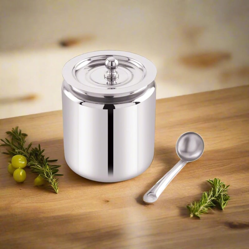 وعاء سمن من الفولاذ المقاوم للصدأ مع ملعقة حاويات زيت من الفولاذ المقاوم للصدأ لمطبخ حاويات زيت لمطبخ وعاء سمن بلمسة مرآة مع ملعقة 1000 مل - Image 4