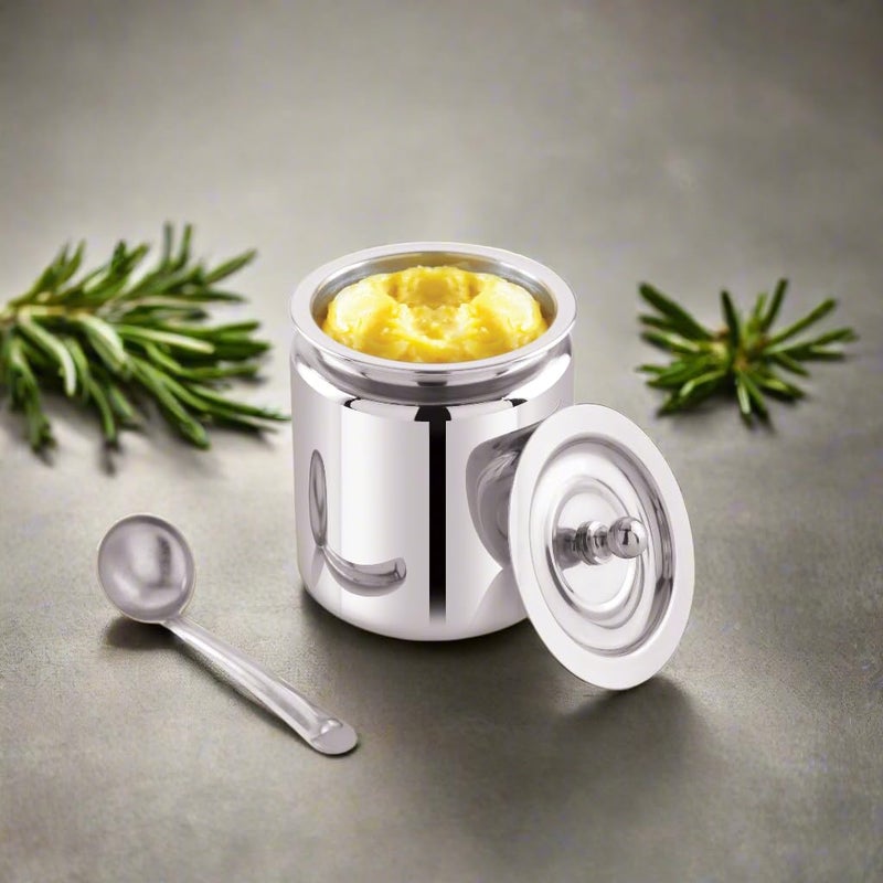 وعاء سمن من الفولاذ المقاوم للصدأ مع ملعقة حاويات زيت من الفولاذ المقاوم للصدأ لمطبخ حاويات زيت لمطبخ وعاء سمن بلمسة مرآة مع ملعقة 1000 مل - Image 3
