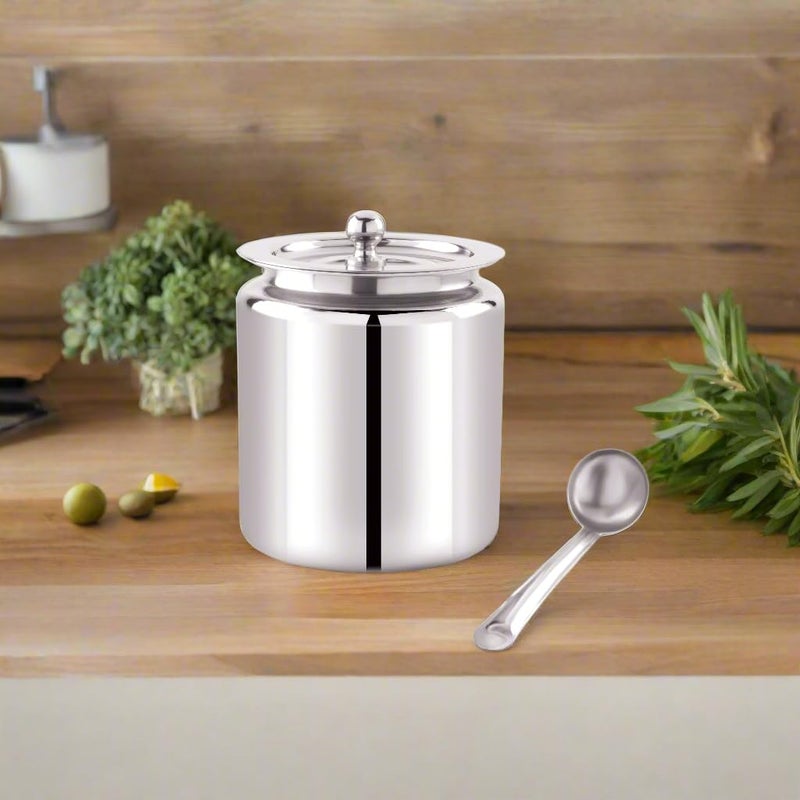 وعاء سمن من الفولاذ المقاوم للصدأ مع ملعقة حاويات زيت من الفولاذ المقاوم للصدأ لمطبخ حاويات زيت لمطبخ وعاء سمن بلمسة مرآة مع ملعقة 1000 مل - Image 5