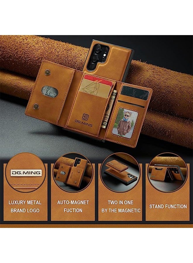 DGMING Samsung Galaxy S22 Ultra 2 in 1 Clutch Wallet, Vintage Slim Leather Case Magnetic Detachable Tri-Fold Wallet, S22 Ultra 6.8" Leather Case with Card Holder Pocket Slim Case  - Image 3