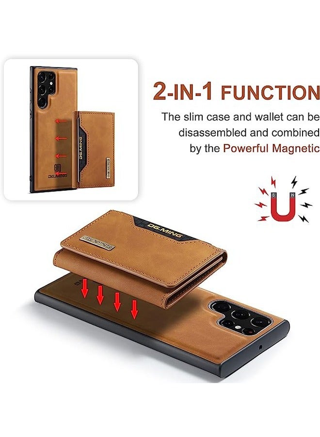 DGMING Samsung Galaxy S22 Ultra 2 in 1 Clutch Wallet, Vintage Slim Leather Case Magnetic Detachable Tri-Fold Wallet, S22 Ultra 6.8" Leather Case with Card Holder Pocket Slim Case  - Image 4