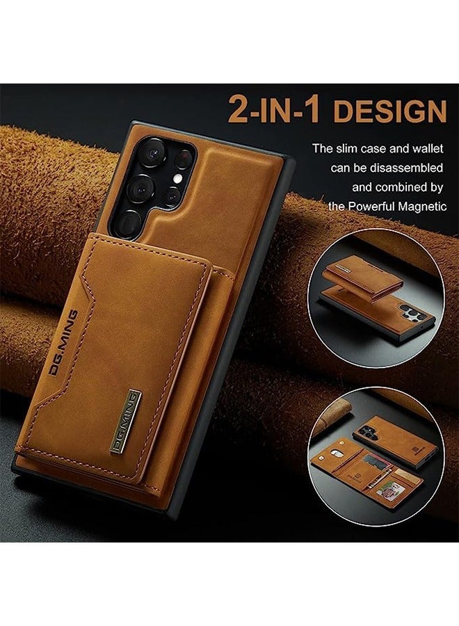 DGMING Samsung Galaxy S22 Ultra 2 in 1 Clutch Wallet, Vintage Slim Leather Case Magnetic Detachable Tri-Fold Wallet, S22 Ultra 6.8" Leather Case with Card Holder Pocket Slim Case  - Image 5
