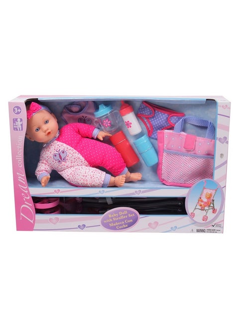 Gi-Go: 14' Baby Doll With Stroller Set, Accessories Include, Bib, Diaper, Sippy Cup, Bottle, Carry Case And More, Realistic Facial Features, For Ages 3 And Up