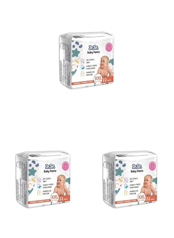 Jr. Sr. Baby Diaper Pants with Advanced Leak Protection | Soft & Comfortable | 15-25 Kg | Pack of 3 - XXL (22 Pieces)