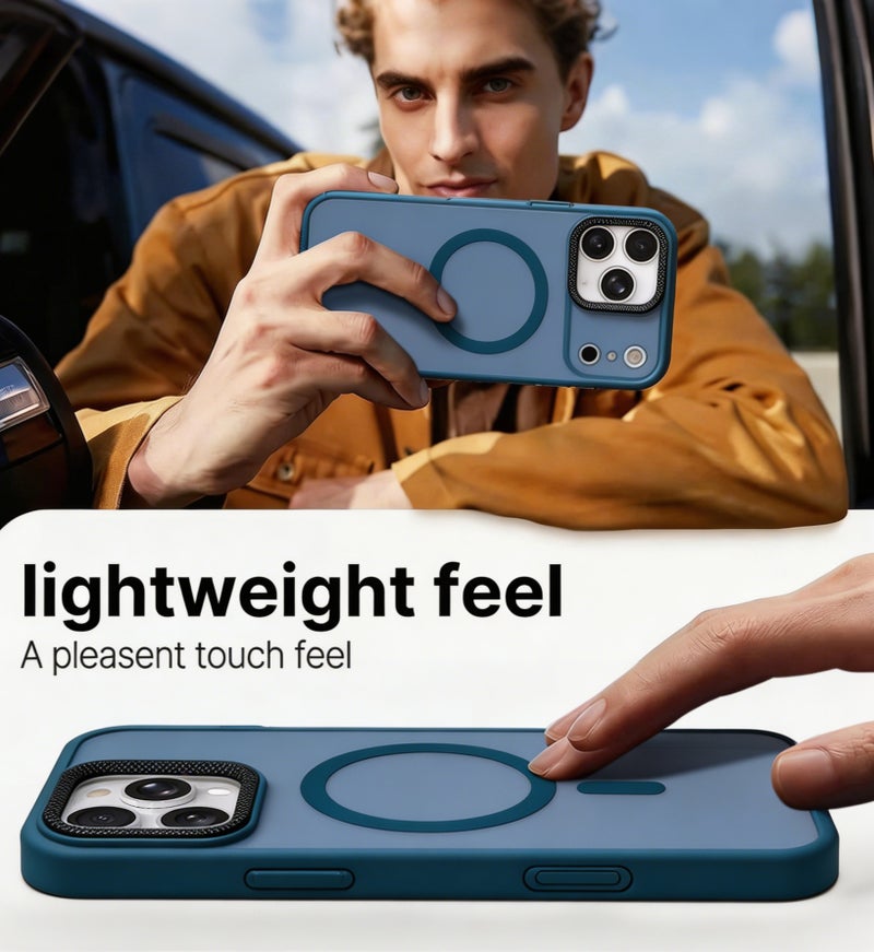 for iPhone 16 Case Compatible with MagSafe,Magnetic Phone Case for iPhone 16,Diamond Texture Matte Anti-Fingerprint Shockproof Luxury INS Style Protective Cover Dark Blue - Image 4