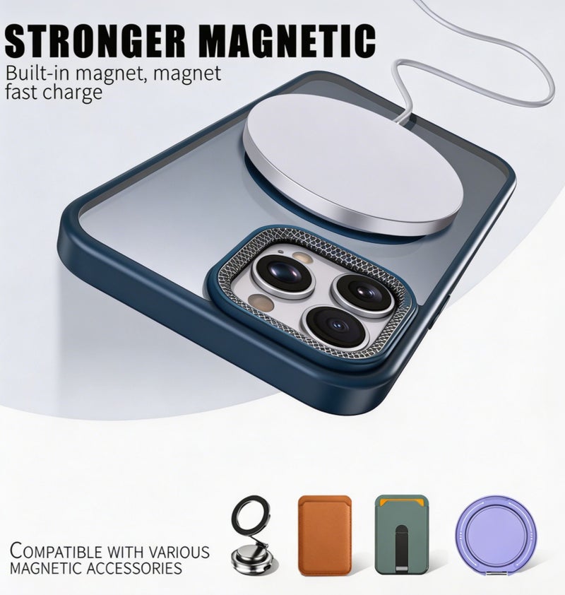 for iPhone 16 Case Compatible with MagSafe,Magnetic Phone Case for iPhone 16,Diamond Texture Matte Anti-Fingerprint Shockproof Luxury INS Style Protective Cover Dark Blue - Image 2