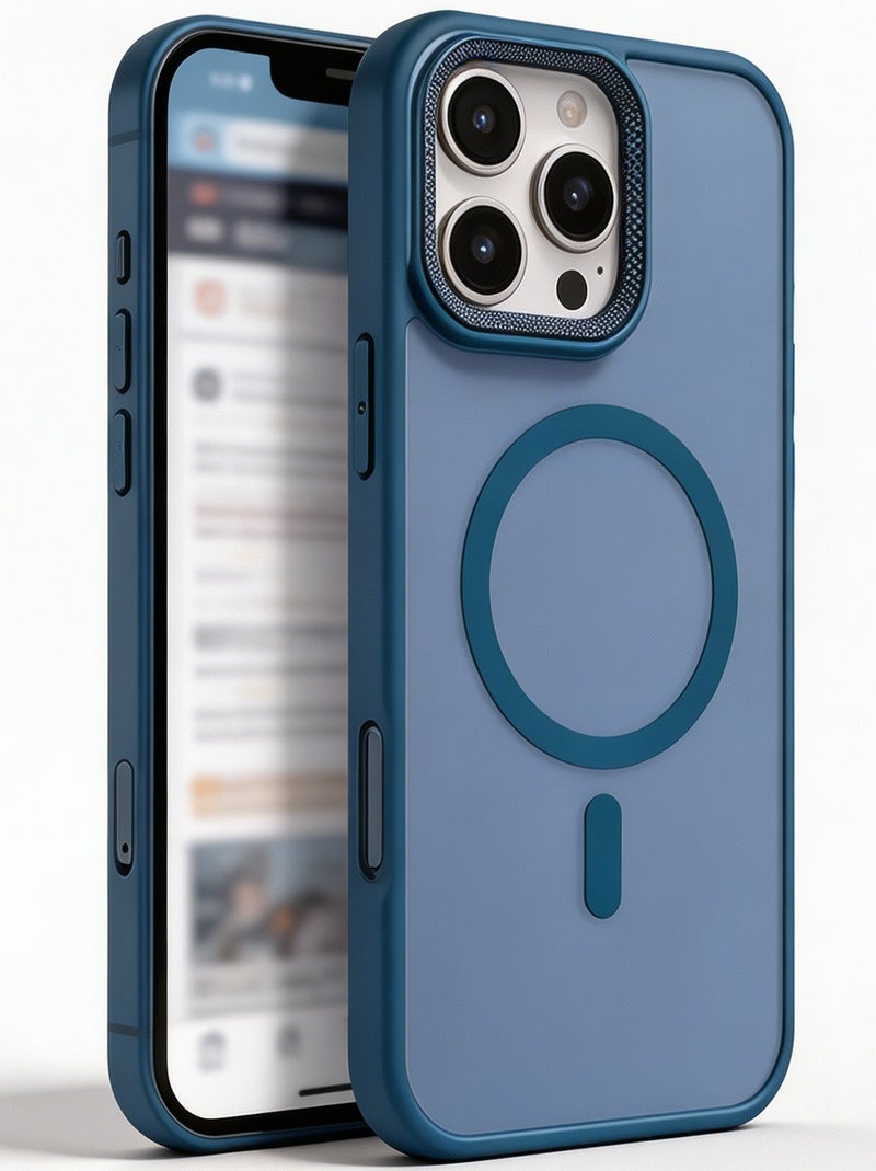 for iPhone 16 Case Compatible with MagSafe,Magnetic Phone Case for iPhone 16,Diamond Texture Matte Anti-Fingerprint Shockproof Luxury INS Style Protective Cover Dark Blue - Image 1
