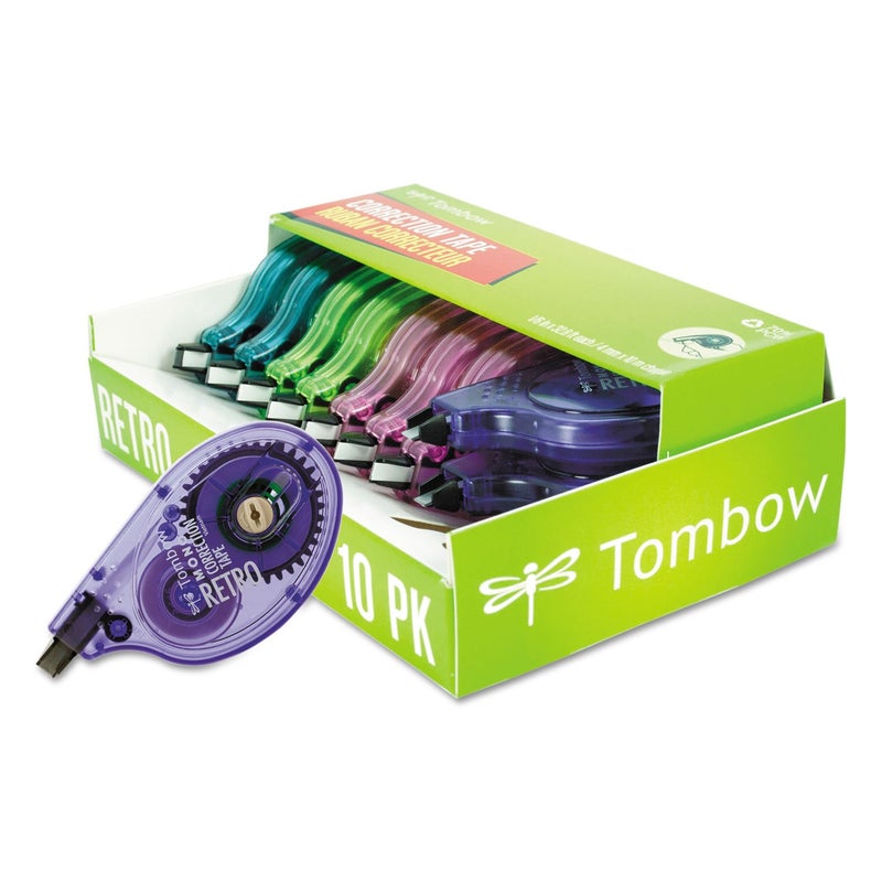 Tombow 68723 Mono Retro Correction Tape, Assorted Colors, 10-Pack. Colorful, Easy to Use Applicator for Instant Corrections - Image 1