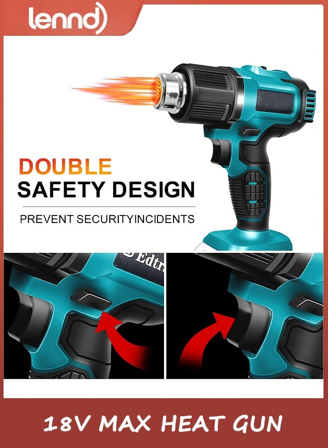 لينند مسدس حراري لاسلكي، مسدس هواء ساخن متوافق مع بطارية ماكيتا LXT بجهد 18 فولت، 3 فوهات، إعدادان لدرجة الحرارة بحد أقصى 932 درجة فهرنهايت (500 درجة مئوية)، مسدس حراري للأعمال الحرفية، أنابيب الانكماش الحراري، الراتنج والديكور (بدون بطارية). - Image 3