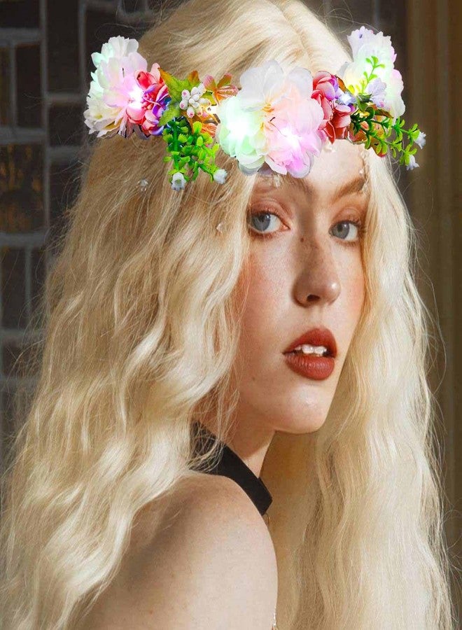 Foyte Flower Headbands Light up Floral Hair Wreath LED Flower Headband Crown Boho Glowing Headpiece for Women - Image 2