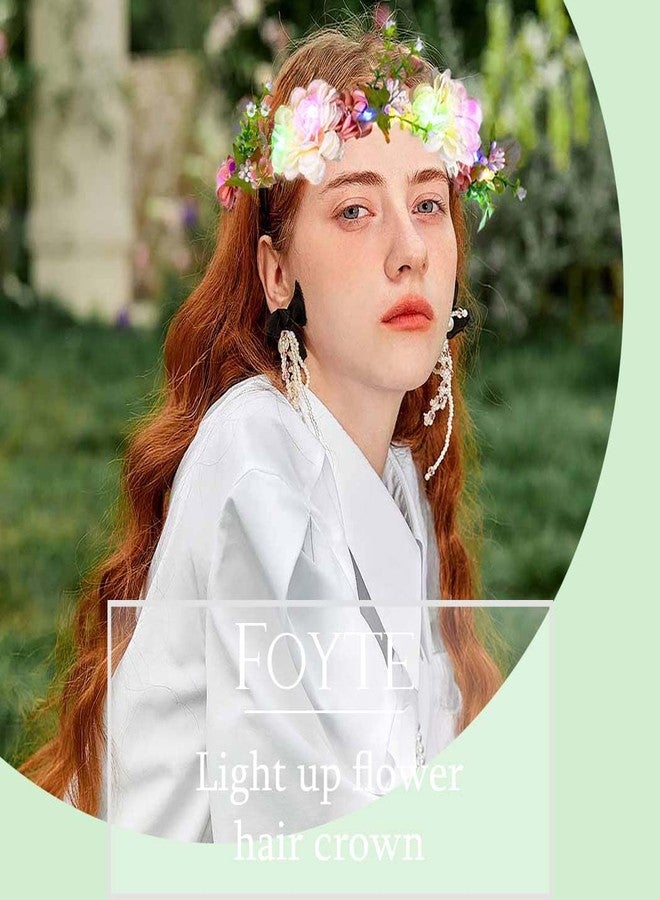 Foyte Flower Headbands Light up Floral Hair Wreath LED Flower Headband Crown Boho Glowing Headpiece for Women - Image 4
