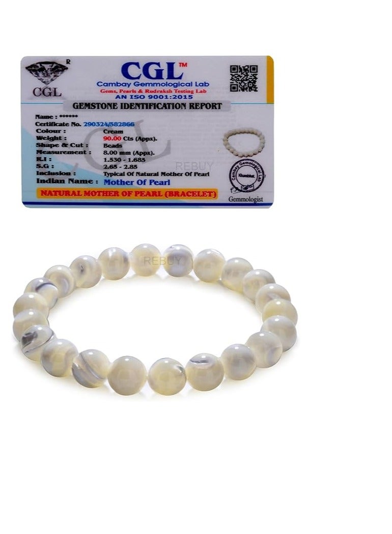 REBUY REBUY Pearl Bracelet Mother of Pearl Bracelet Crystal Healing Bracelet Gemstone Bracelet Jewelry for Men & Women, Color White  - Image 2