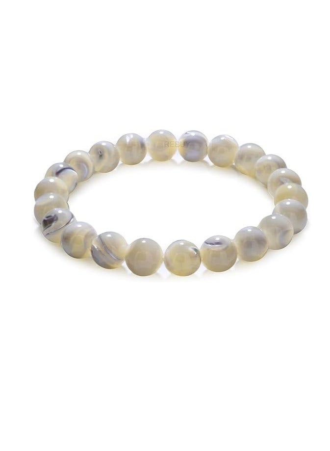 REBUY REBUY Pearl Bracelet Mother of Pearl Bracelet Crystal Healing Bracelet Gemstone Bracelet Jewelry for Men & Women, Color White  - Image 1