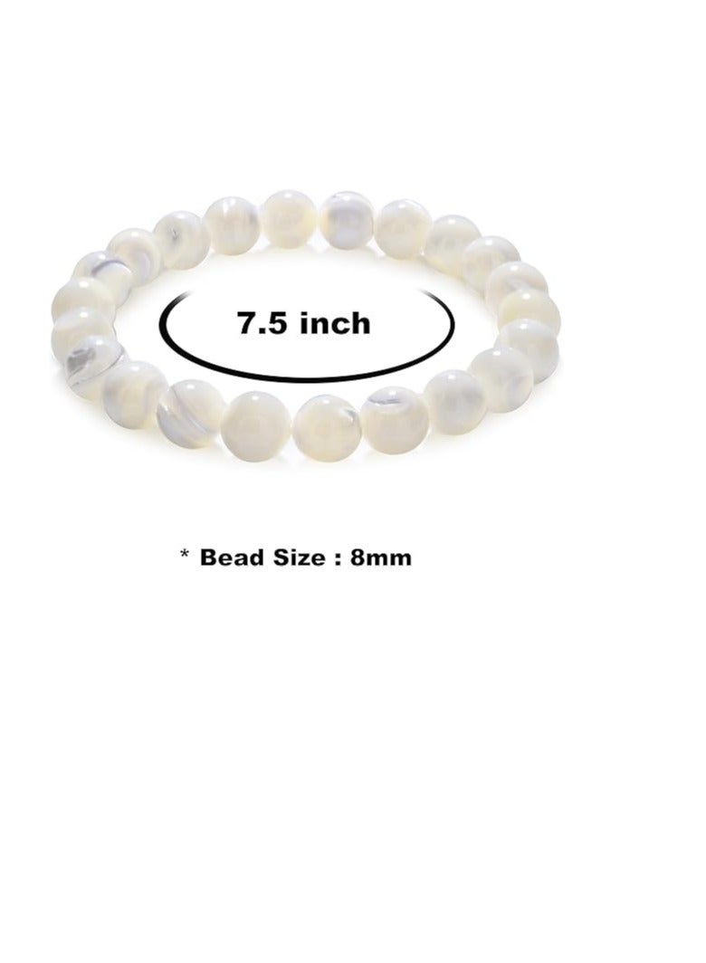 REBUY REBUY Pearl Bracelet Mother of Pearl Bracelet Crystal Healing Bracelet Gemstone Bracelet Jewelry for Men & Women, Color White  - Image 4